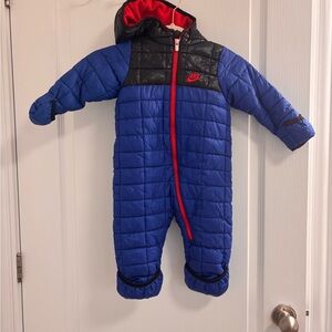 Nike Kids Blue and Black Quilted Footie Snowsuit Size 12M